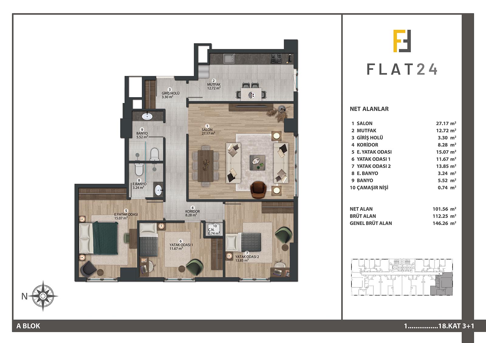 3 Bedroom Flat in Basın Ekspress Flat 24